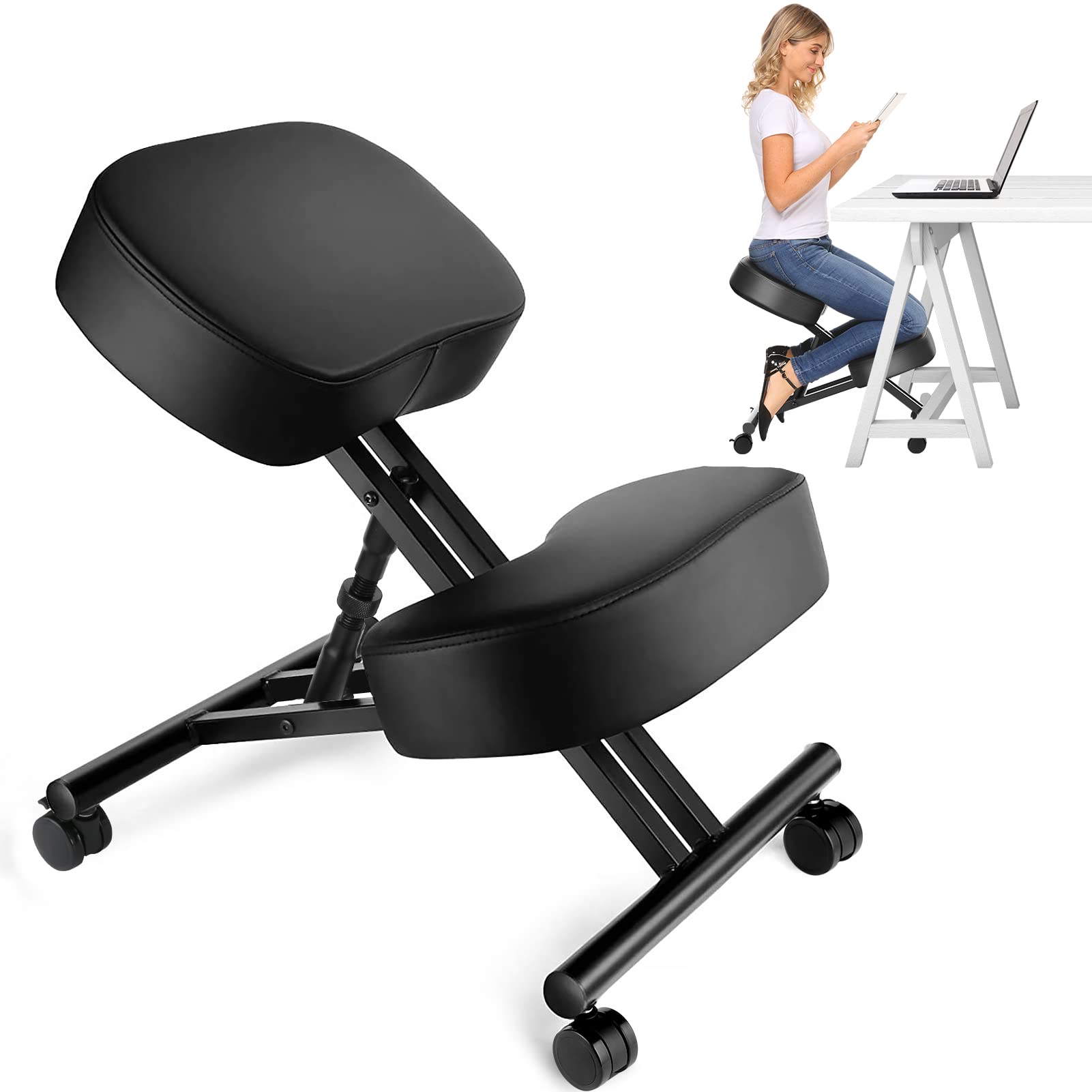 Ergonomic Office Chair - เก้าอี้นั่งคุกเข่าตามหลักสรีรศาสตร์สำหรับสำนักงาน เก้าอี้ปรับระดับได้สำหรับบ้านและสำนักงาน - ปรับปรุงท่าทางของคุณด้วยที่นั่งแบบเอียง