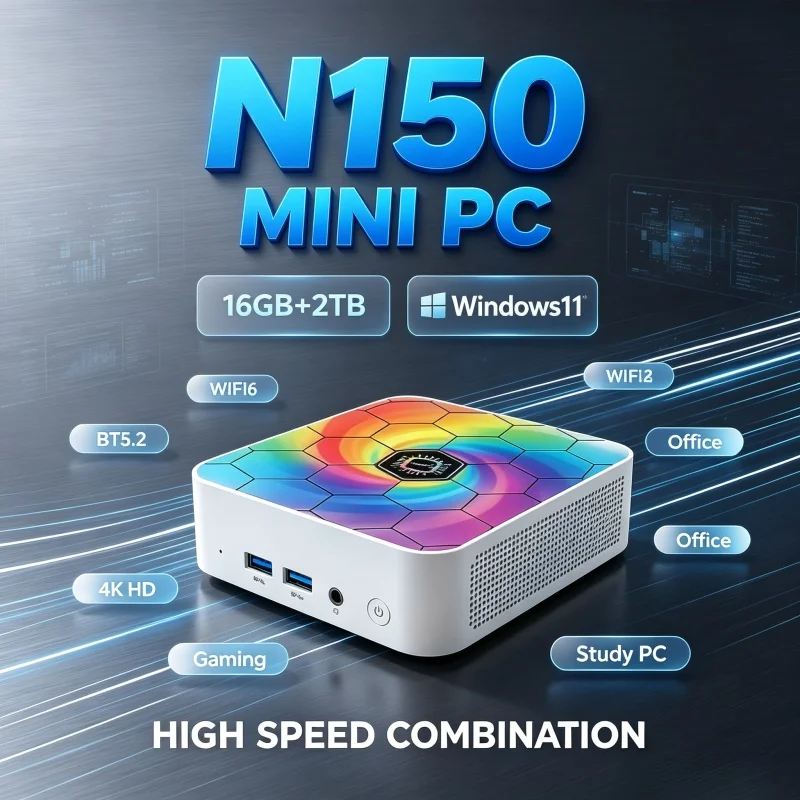 Home Office Windows 11 - มินิพีซีขนาดเล็กกะทัดรัด สีสันสดใส Core N150 Windows 11,