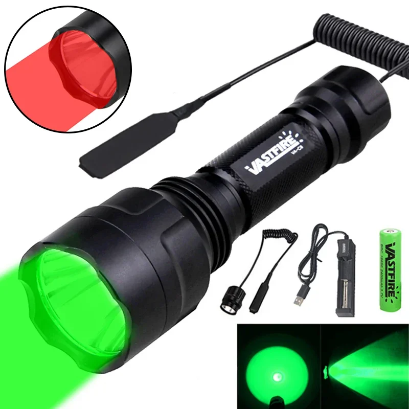 Zoom Lighting Kit - LED ยุทธวิธีการล่าสัตว์ไฟฉายสีเขียว/สีแดง/สีขาวไฟฉาย USB ชาร์จ 350LM 600-800