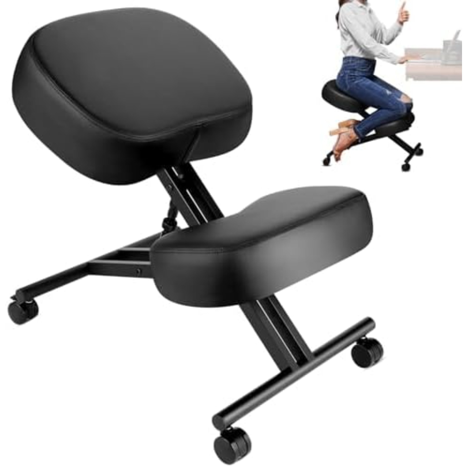 Ergonomic Office Chair - เก้าอี้นั่งคุกเข่าเพื่อสุขภาพ, เก้าอี้นั่งสมาธิพร้อมปรับระดับความสูงและเบาะรองนั่งสำหรับบ้านและสำนักงาน, เก้าอี้สำนักงานเพื่อการนั่งที่ถูกต้อง