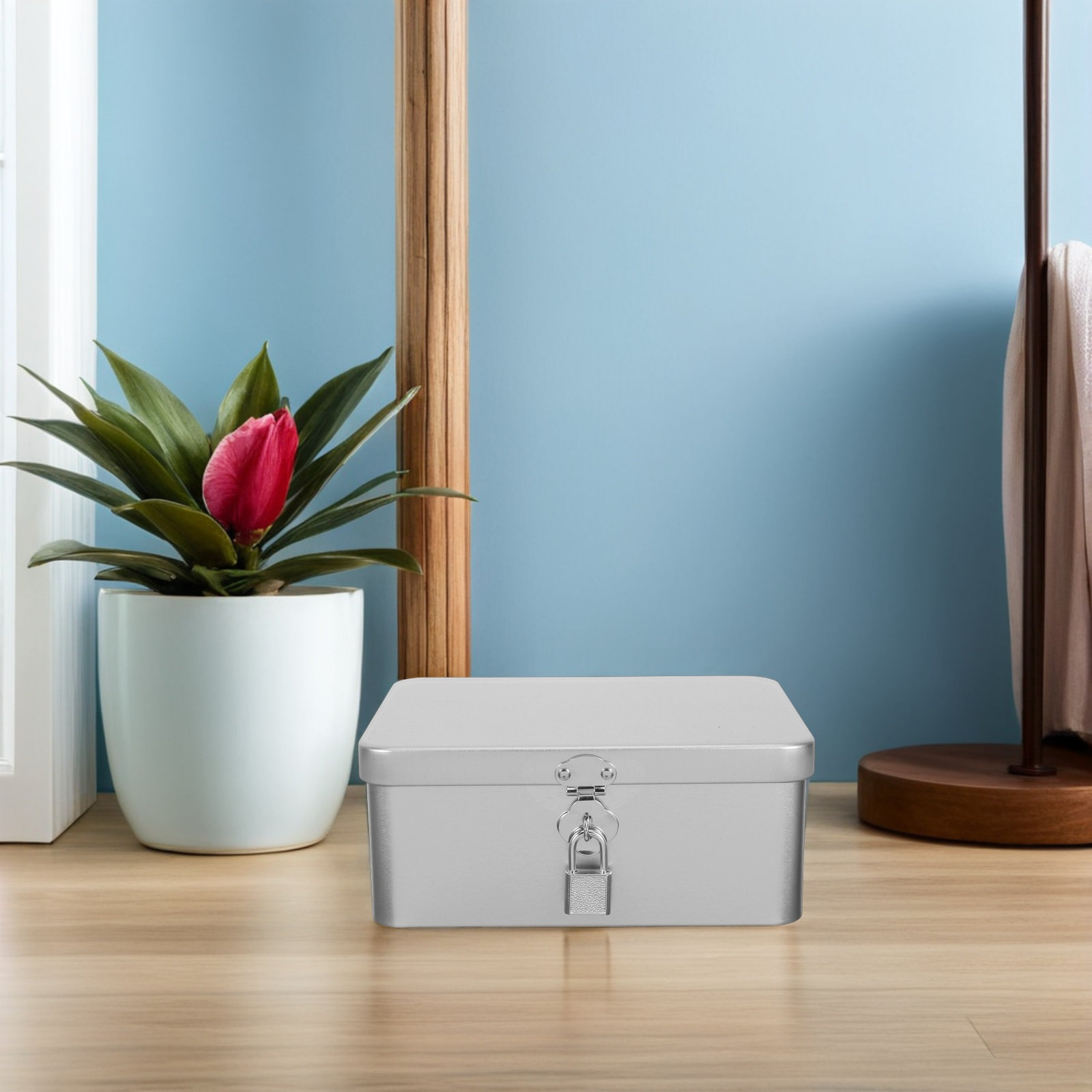 Home Office Industrial Design - กล่องเหล็กเคลือบดีบุกขนาดเล็ก พร้อมฝาปิดแบบมีบานพับ ดีไซน์เรโทรอุตสาหกรรมแบบมินิมอล สำหรับจัดระเบียบโต๊ะทำงาน สำนักงาน และบ้าน