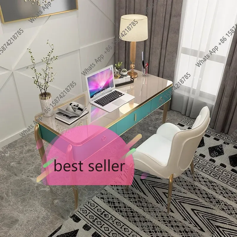 Home Office X Post - โต๊ะทำงานและเก้าอี้ 43K X สไตล์หรูหราทันสมัย โต๊ะเขียนหนังสือสำหรับบ้าน/สำนักงาน โต๊ะไม้เนื้อแข็งเคลือบสีอบแบบอเมริกัน