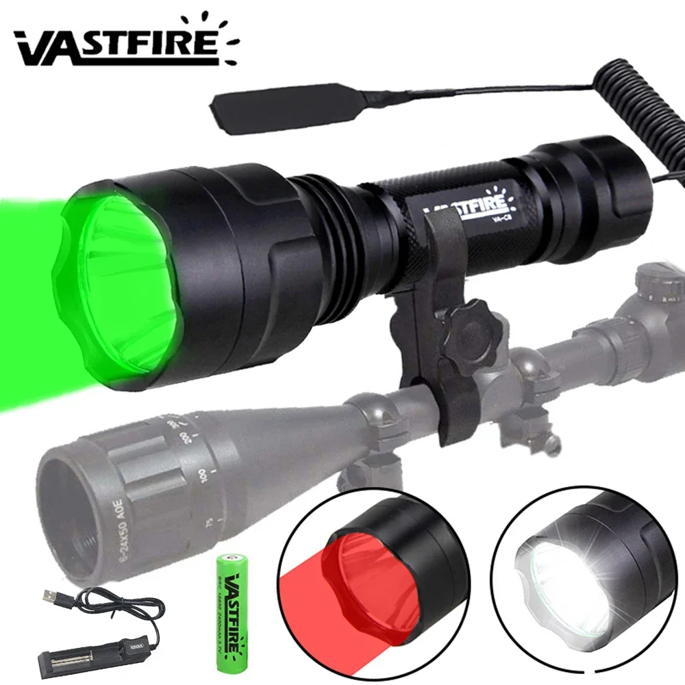 Zoom Lighting Kit - ไฟฉาย C8 ทรงพลัง ไฟฉายยุทธวิธี สีเขียว/แดง/ขาว สำหรับล่าสัตว์