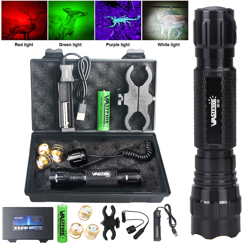 Zoom Lighting Kit - 501B 4IN1 Professional การล่าสัตว์ชุดไฟฉายสีเขียว/สีแดง/สีขาว/UV 395nm โคมไฟยุทธวิธี