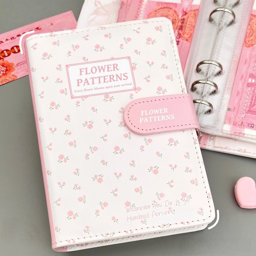 Home Office Budget - แฟ้มเก็บเงิน PU หนังใหม่ ขนาด A6 ลายดอกไม้น่ารัก