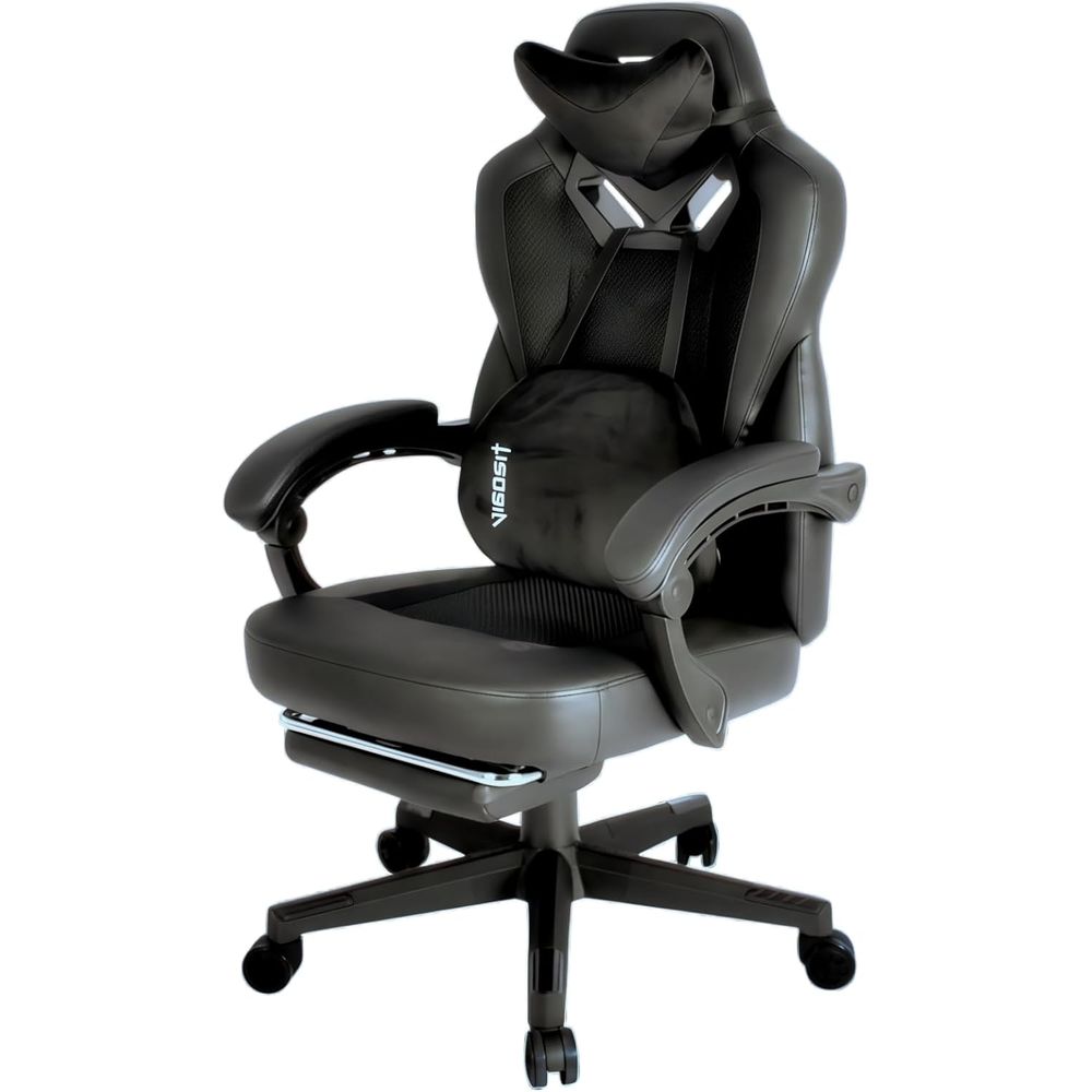 Ergonomic Office Chair - เก้าอี้สำนักงานปรับเอนตามหลักสรีรศาสตร์พร้อมที่วางเท้าและพนักพิงหลังสำหรับผู้ใหญ่ที่มีน้ำหนักมาก เก้าอี้เกมมิ่งตาข่ายบุนวม (สีดำ)