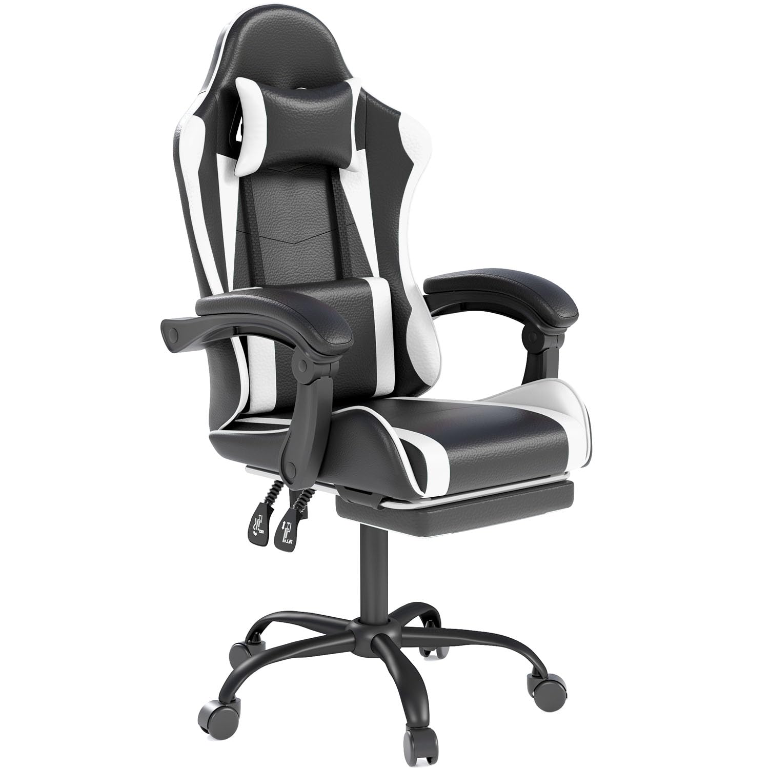 Ergonomic Office Chair - เก้าอี้เกมมิ่งพร้อมพนักพิงศีรษะและที่รองหลัง สีขาว | เก้าอี้สำนักงานพนักพิงสูงตามหลักสรีรศาสตร์ สไตล์เรซซิ่งสำหรับผู้บริหาร