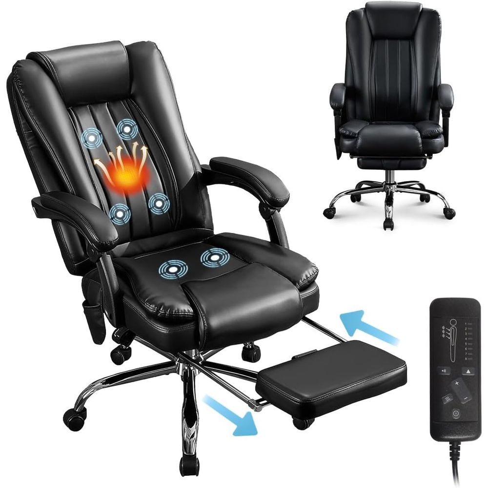 Ergonomic Office Chair - เก้าอี้สำนักงานนวดเพื่อสุขภาพระดับพรีเมียม พร้อมเบาะนั่งอุ่น ที่พักเท้าปรับได้ และพนักพิงหลังปรับเอนได้เพื่อความสบาย
