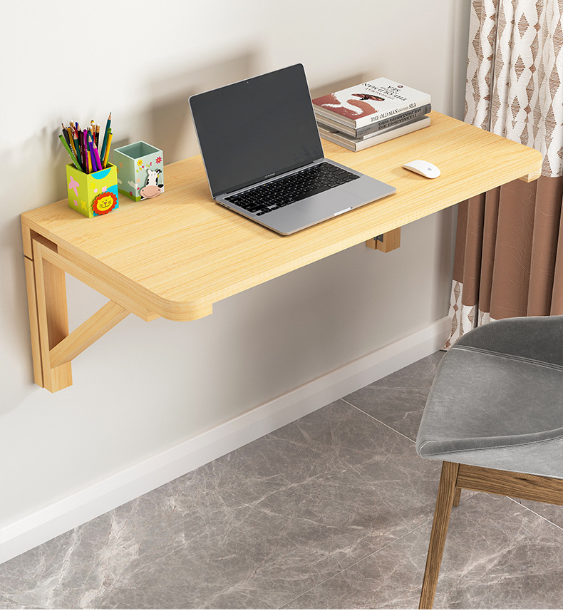 Home Office Ikea - โต๊ะพับติดผนังไม้เนื้อแข็งแบบเรียบง่าย สำหรับวางแล็ปท็อป/คอมพิวเตอร์ โต๊ะเรียนสำหรับเด็ก พร้อมชุดประกอบ โต๊ะเขียนหนังสือสำหรับนักเรียนและสำนักงาน