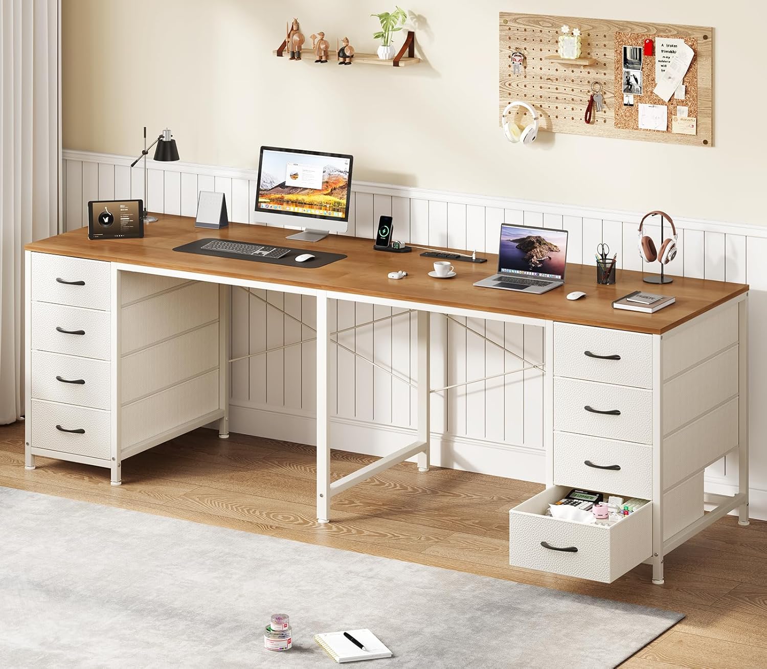Home Office With Two Desks - โต๊ะทำงาน 2 ที่นั่ง 8 ลิ้นชัก โต๊ะคอมพิวเตอร์ขนาดใหญ่สำหรับโฮมออฟฟิศ