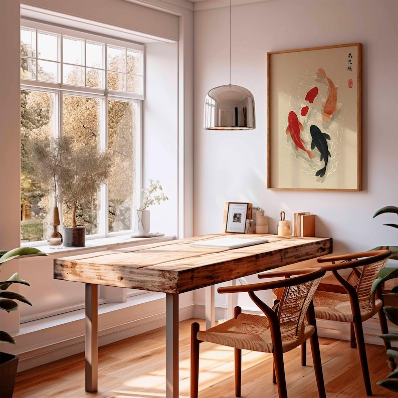 1 ชิ้นโปสเตอร์ปลาคาร์ฟญี่ปุ่น, - Home Office Japandi บทวิจารณ์และราคา