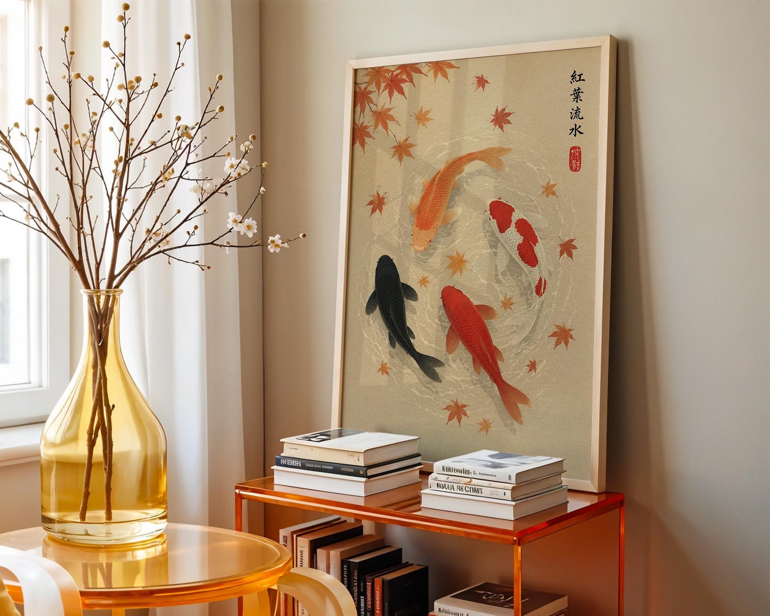 ปลาคาร์ฟญี่ปุ่นในฤดูใบไม้ร่วง  - Home Office Japandi บทวิจารณ์และราคา