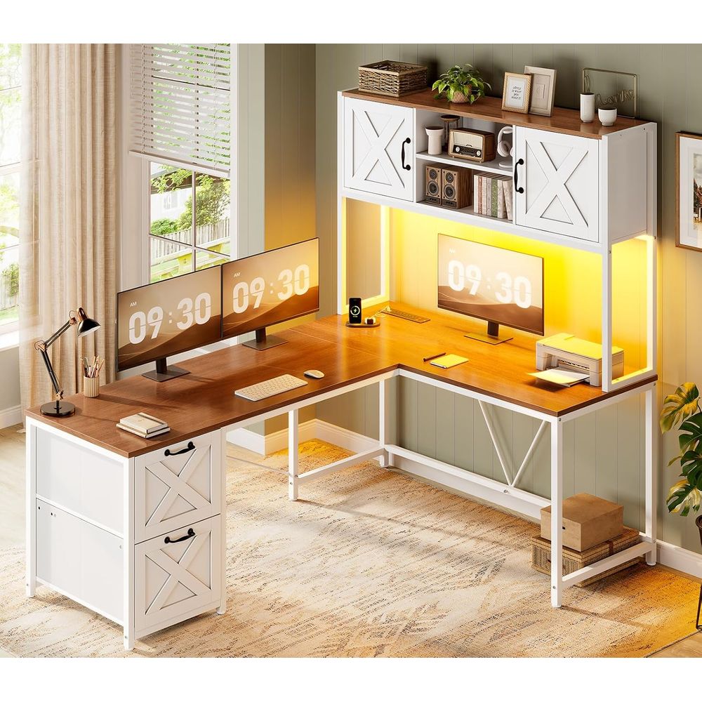 โต๊ะทำงานรูปตัว L พร้อมตู้เก็บ - Home Office With Two Desks บทวิจารณ์และราคา