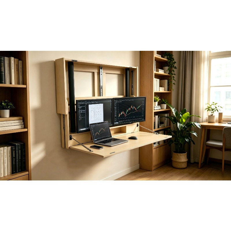 โต๊ะทำงานติดผนังแบบพับเก็บได้  - Home Office With Two Desks บทวิจารณ์และราคา