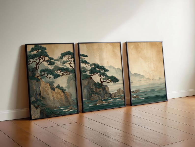 ภาพพิมพ์ศิลปะบนผ้าใบลายภูเขาแล - Home Office Japandi บทวิจารณ์และราคา