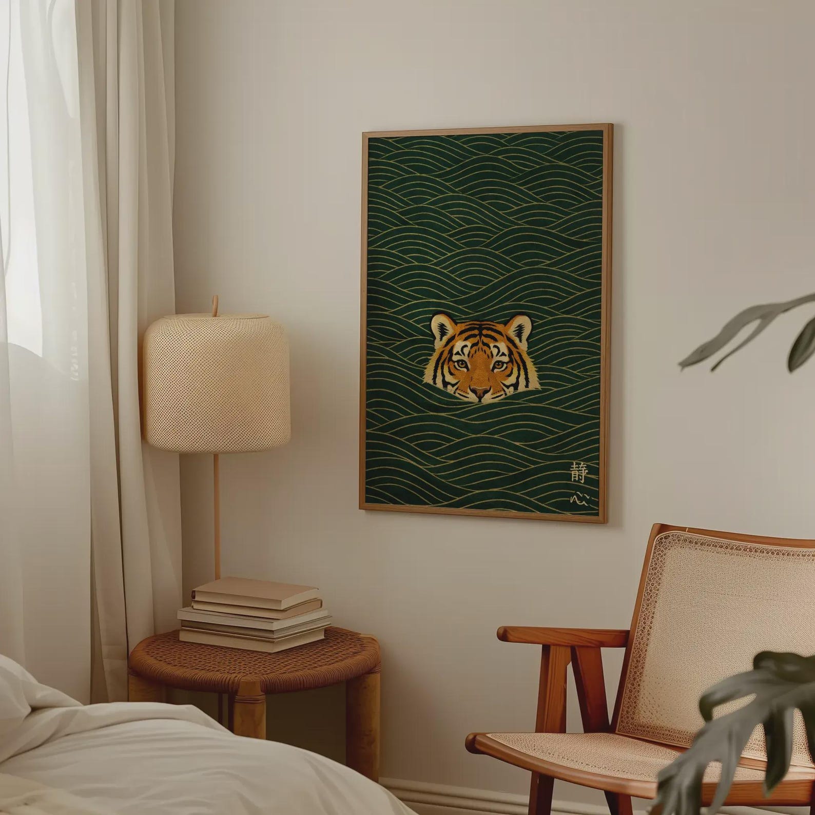 ภาพพิมพ์บนผ้าใบลายเสือว่ายน้ำส - Home Office Japandi บทวิจารณ์และราคา