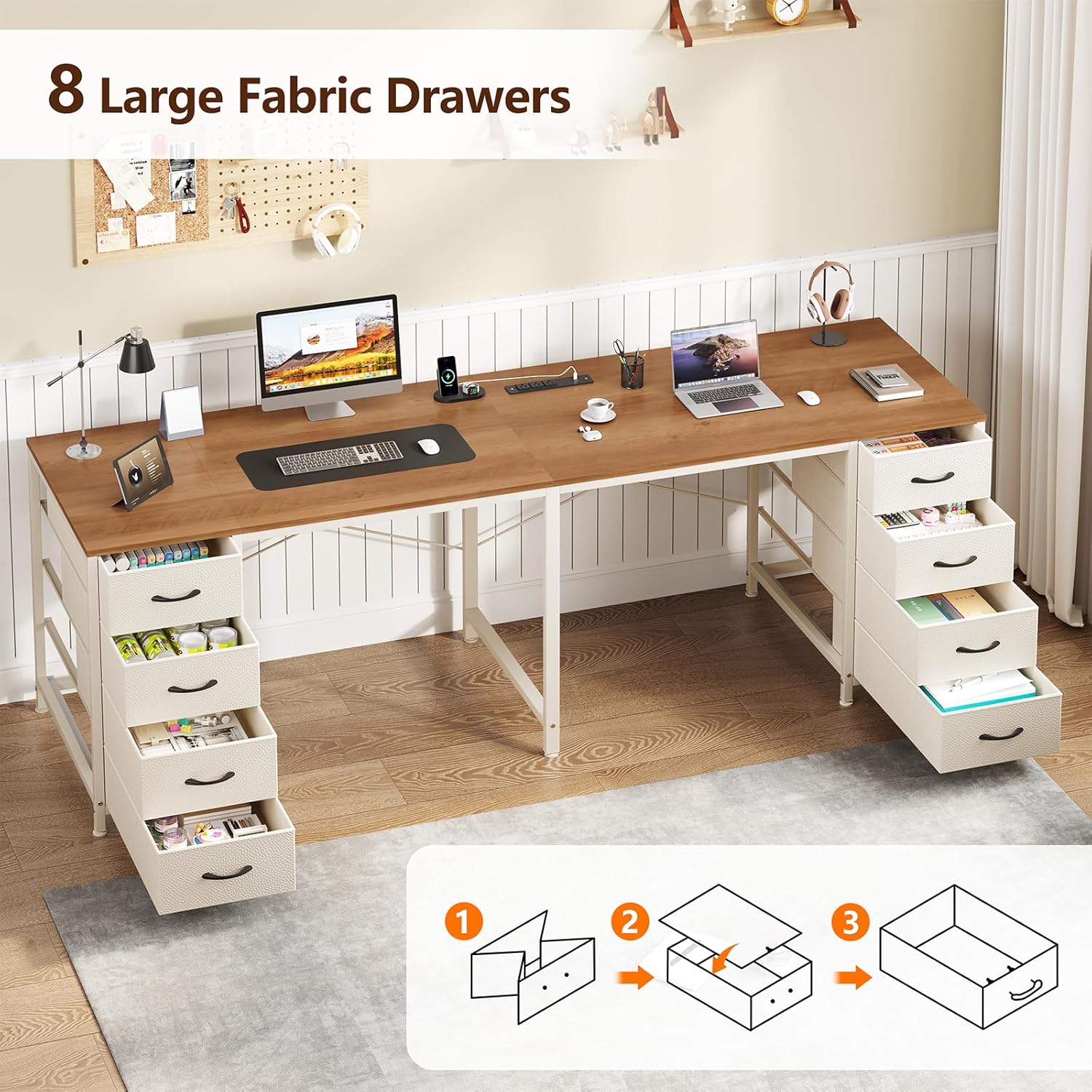 โต๊ะทำงาน 2 ที่นั่ง 8 ลิ้นชัก  - Home Office With Two Desks บทวิจารณ์และราคา