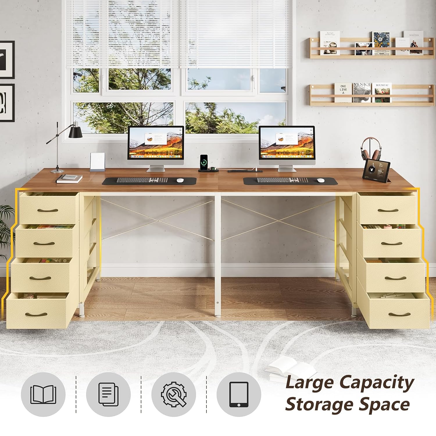 โต๊ะทำงาน 2 ที่นั่ง 8 ลิ้นชัก  - Home Office With Two Desks บทวิจารณ์และราคา